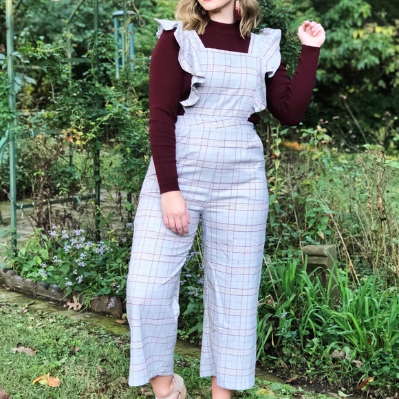 Umgee Pants - Umgee Wide Leg crop overalls with ruffle detailing